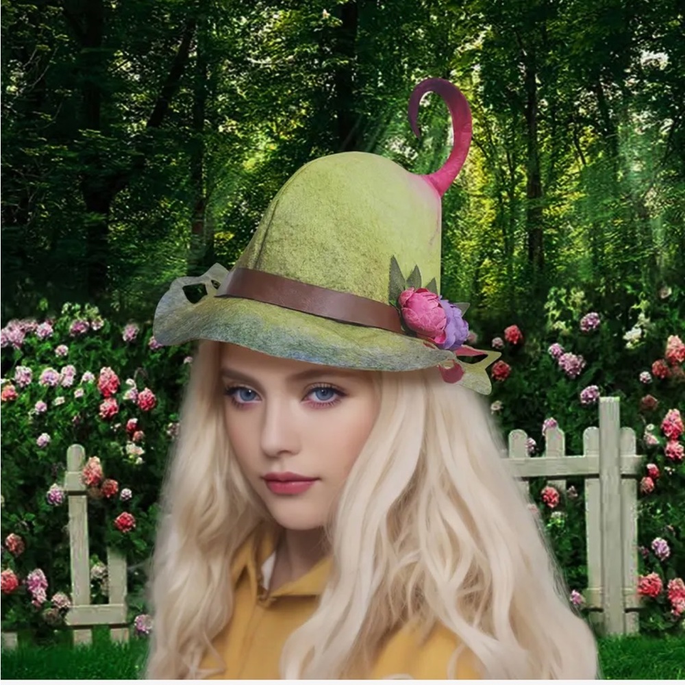 Whimsical Green Fairy Hat with Floral Accents - Picture 3 of 12